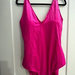 TA3 hot pink sculpting swimsuit with corset lace up back
